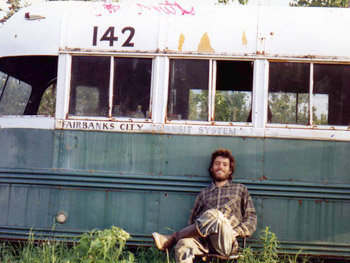 A self-portrait of Christopher McCandless in front of the Magic Bus, found undeveloped in his camera after his death.