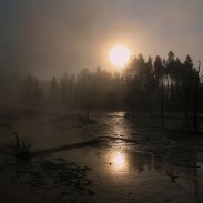 Solar coronae over hot springs in Yellowstone National Park. Image by Brocken Inaglory.