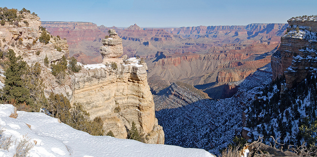 Winter snow sits on the south rim at Grand Canyon National Park. Image courtesy of Grand Canyon National Park.