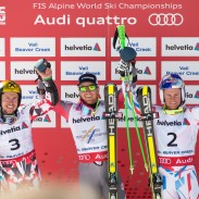 Ted Ligety, center, won giant slalom gold at the Alpine World Championships. Images courtesy USSA.