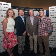 The U.S. Ski Team announces its new relationship with NASTAR at the National Ski Areas Association Convention and Trade Show in San Francisco. Mikaela Shiffrin, Tiger Shaw, Andy Clurman and Ted Ligety. Image courtesy of US Ski Team.