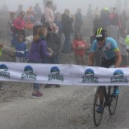 Eneas Freyre crosses the finish line in the 43rd Mt. Washington Auto Road Bicycle Hillclimb. Image by Marty Basch.