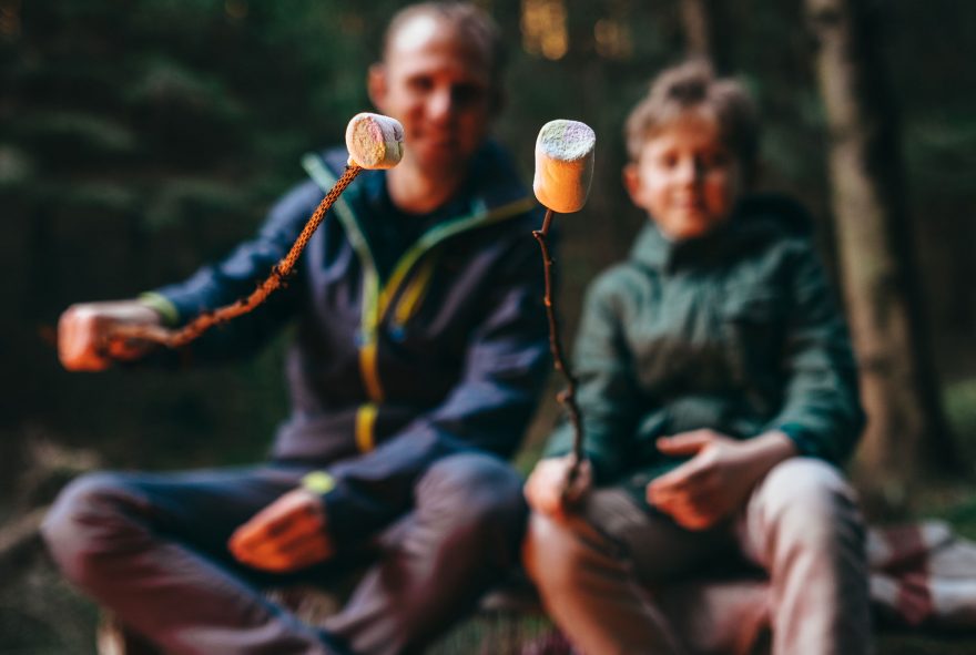 father son marshmellows